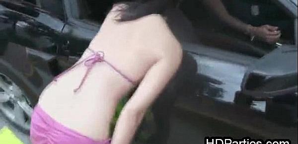  Bikini car wash babes sucking dick